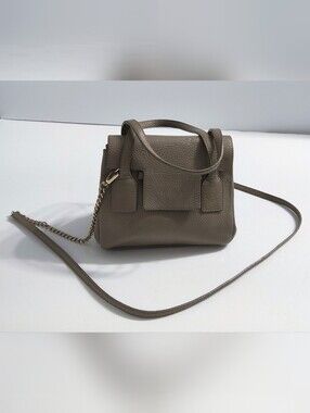 Cruciani Limited Taupe Leather Mini Flapover Crossbody Satchel Bag. Pre-owned.